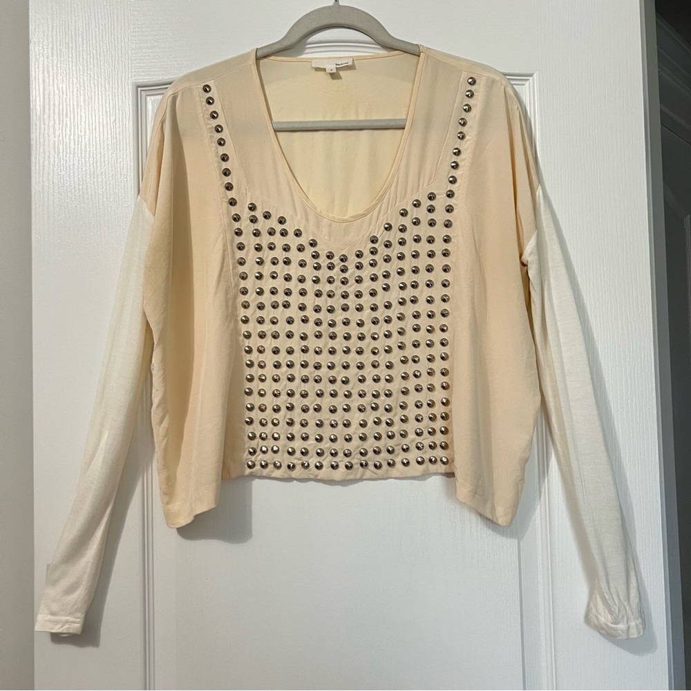Hackley Cream Silk Studded Long Sleeve Blouse